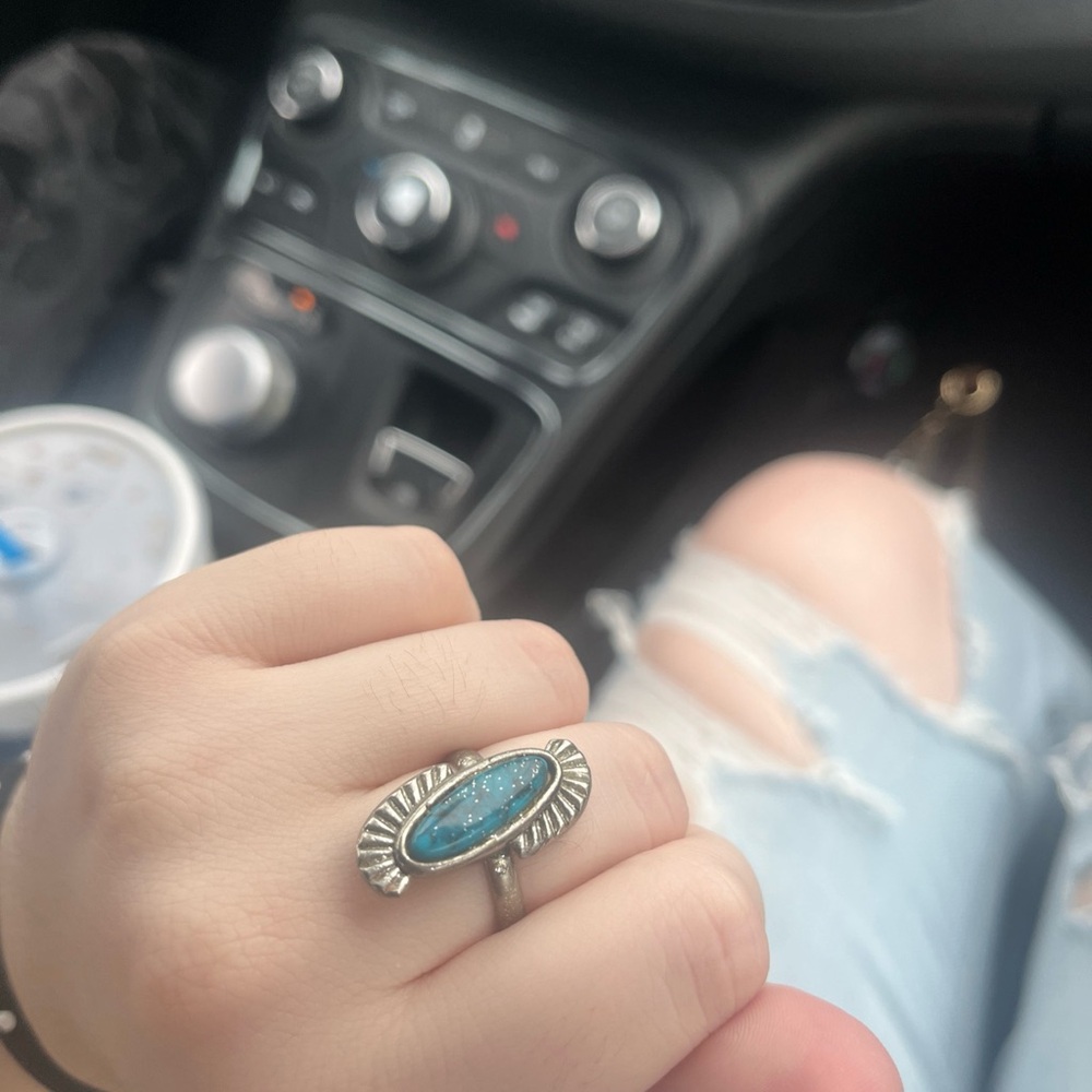 Sterling Silver Blue Turquoise Oval Statement Ring